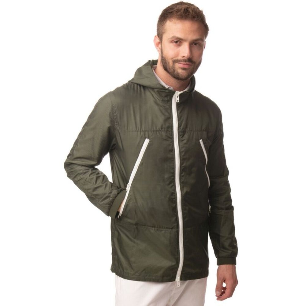 Mauro Grifoni Mens Logo Nylon Hoody Windbreaker Jacket X-Small (IT 46) Green